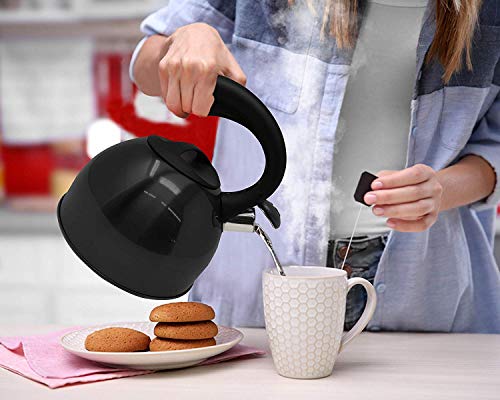 Whistling Stovetop Tea Kettle- Stainless Steel Tea Kettle With Mirrored look- Tea Pot Serves up to 15 Cups- Cool Grip Ergonomic Handle- Rust Resistant 3 Liter Stovetop Kettle- by Millennium (Black) - Thumbnail 4