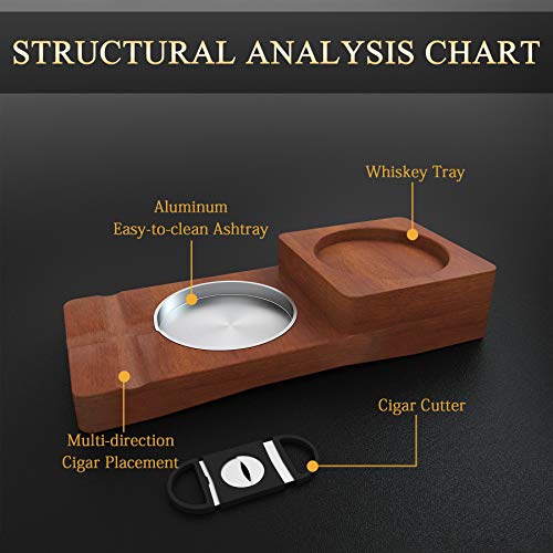 Solid Wood Cigar Ashtrays for Men Luxury, Whiskey Glass Tray and Cigar