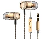 BBS-WOBA Sports Wired Earphones, Bass Stereo Earbuds Headphones, In-ear Headphones with mic ( Inline Controls for iOS /Android, Built-in Mic, Hands-free Calling, Extra Earbuds, 3.5mm jack)Gold