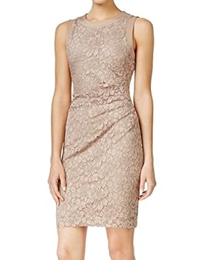 Calvin Klein Women's Sheath Floral Lace Ruched Dress Beige 6