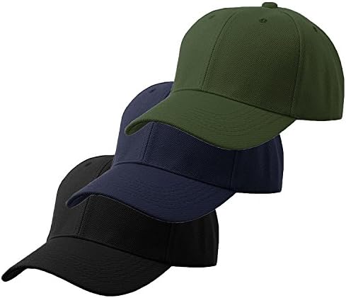 Men's Plain Baseball Cap Velcro Adjustable Curved Visor Hat - 3 Pack