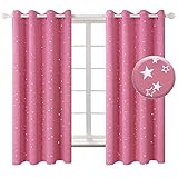 BGment Kids Blackout Curtains for Bedroom - Silver Star Printed Thermal Insulated Room Darkening Grommet Curtains for Living Room, Set of 2 Panels (52 x 63 Inch, Pink)