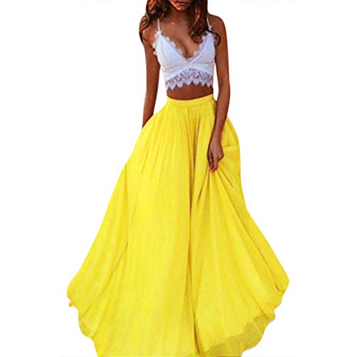 Nevera Women Long Maxi Puffy Tulle Skirt Floor Length A Line with High Waisted for Wedding Party Evening Yellow