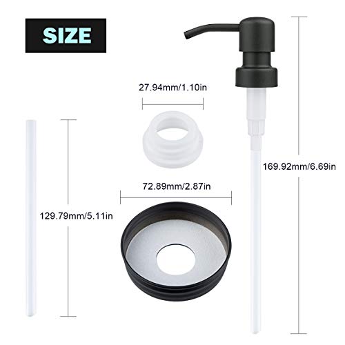 KEEGH Soap Dispenser Lids Stainless Steel Lotion Dispenser Pump Replacement for Mason Jar Bathroom Kitchen Accessories with Extra Straw Rustproof Leakproof (Black)