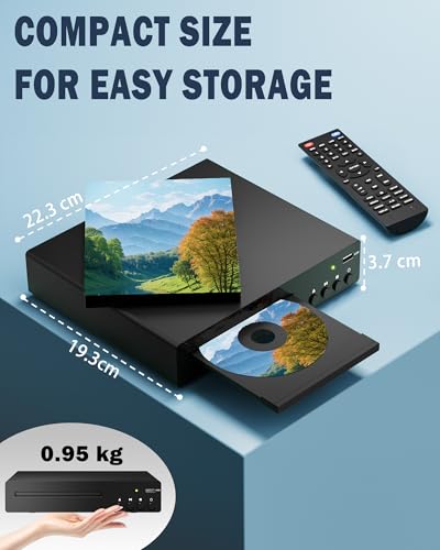 DVD Player for Home with HDMI, DVDs Players of All Regions for TV, RCA, USB, Remote Control, Support 1080P, NSTC/PAL, Breakpoint Memory. DVD Player for TV Black Metallic