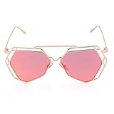 ABC® Twin-Beams Geometry Design Women Metal Frame Mirror Sunglasses Cat Eye Glasses (Red, 0.5)