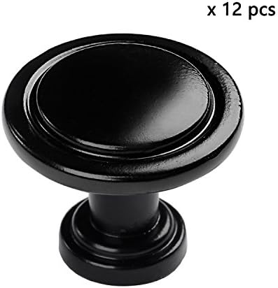 IQUALITE Zinc Alloy Cabinet Hardware Round Knob - 1-1/4" Diameter - 12 Pack Black