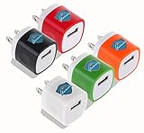 5 Pcs High Quality USB Ac Universal Power Home Wall Travel Charger Adapter Compatible for Iphone 6/6 Plus, 5/5c/5s, Iphone 4s/4 3gs/3g, Ipad Mini, Ipod Touch, Ipad Air, Ipad Air 2, Ipod Touch, Samsung Galaxy S5 S4 S3, Samsung Galaxy Tab 3 2 and Many More Smartphone Devices. (Black.red.white.green.orange)