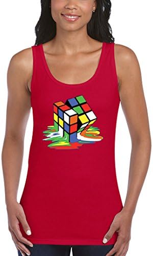 Big Bang Theory Melting Rubik's Cube Womens Fashion Tank Top (Small, Red)