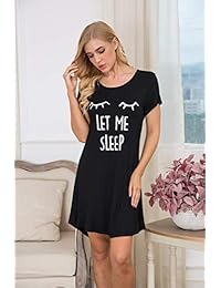 HOTOUCH Sleepwear - Camisa de dormir para mujer, de algodón, manga corta, cuello redondo, talla S-XXL