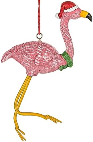Flamingo with Scarf and Santa Hat Christmas Tree Ornament