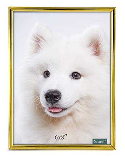 decanit Gold Metal Thin Edge 6x8 Picture Frames, Gold Thin Profile Photo Frame 6 by 8 Inch,Wall Mount or Tabletop