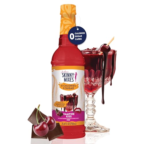 JORDAN’S SKINNY MIXES SUGAR FREE COFFEE SYRUP, HOLIDAY VAMPIRE KISS COFFEE FLAVORING SYRUP, ZERO CALORIE DRINK MIX FOR LATTES, BAKING, PROTEIN SHAKE, DAIRY & GLUTEN FREE, KOSHER, 25.4 FL OZ