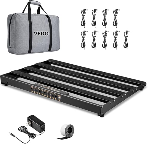 Peda lboard para Guitarra com Fonte de Alimentação Integrada, Feito em Alumínio Leve e Resistente, Inclui Saída USB, Maleta de Transporte, Adaptador e Cabos (55 * 34 * 10cm)