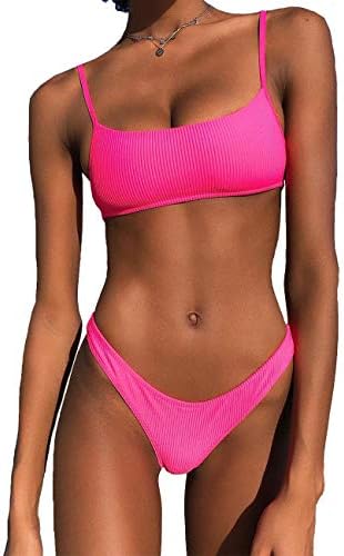 KUANGDUO Womens High Waisted Bathing Suit Brazilian Thong Cheeky Swimsuit Bandeau Bikini Set Swimwear