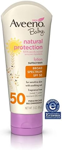 Aveeno Baby Natural Protection Lotion Sunscreen With Broad Spectrum SPF 50, 3 oz Per Tube (4 Pack)