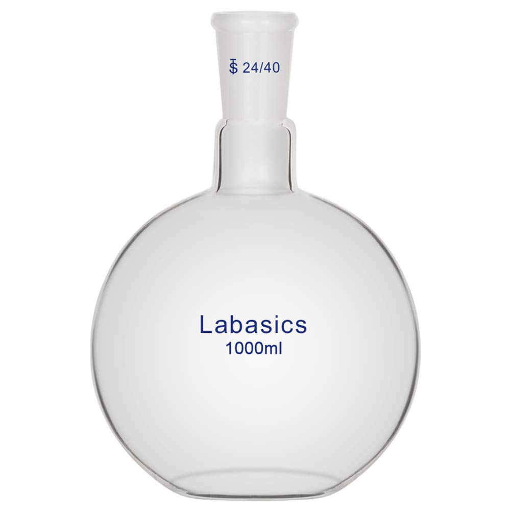 Labasics Glass 1000ml Single Neck Flat Bottom Boiling Flask, with 24/40 Standard Taper Outer Joint (1000ml)