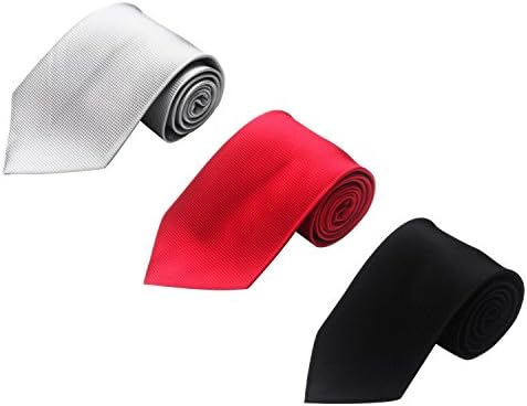 Mens Necktie Solid Formal Tie 3 Piece Black Bright Red Light Grey