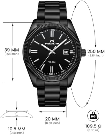 Reloj Hombre Acero Negocios: Analogico Formal Relojes con Fecha Luminosa - Regalo para Business Hombre Aniversario Cumpleaños Día del Padre - Negro