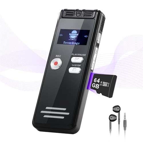 NekSide 64G Voice Recorder - 1536kbps Digital Voice Recorder, Type-C Interface Tape Recorder, One-Touch HD Dual MIC Recording Device for Lecture, Interview, Meeting