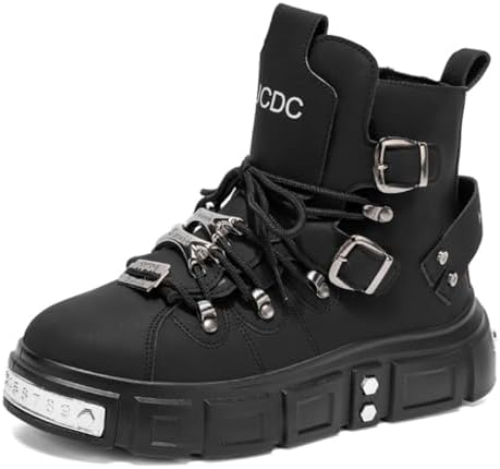 Amazon.com | Y2K Industrial Gothic Faux Leather Platform Combat