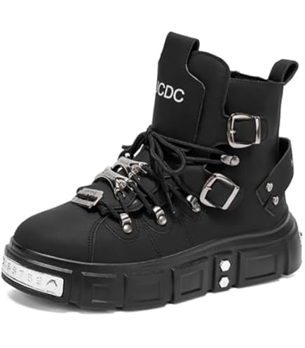 Amazon.com | Y2K Industrial Gothic Faux Leather Platform Combat