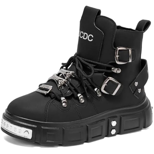 Amazon.com | Y2K Industrial Gothic Faux Leather Platform Combat