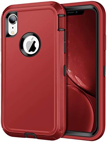 JAKPAK Case for iPhone XR Case Heavy Duty Shockproof Protective iPhone XR Case Scratch-Resistant Protective Shell with Hard PC Bumper+Soft TPU Back Cover for Apple iPhone XR 6.1" Deep Red