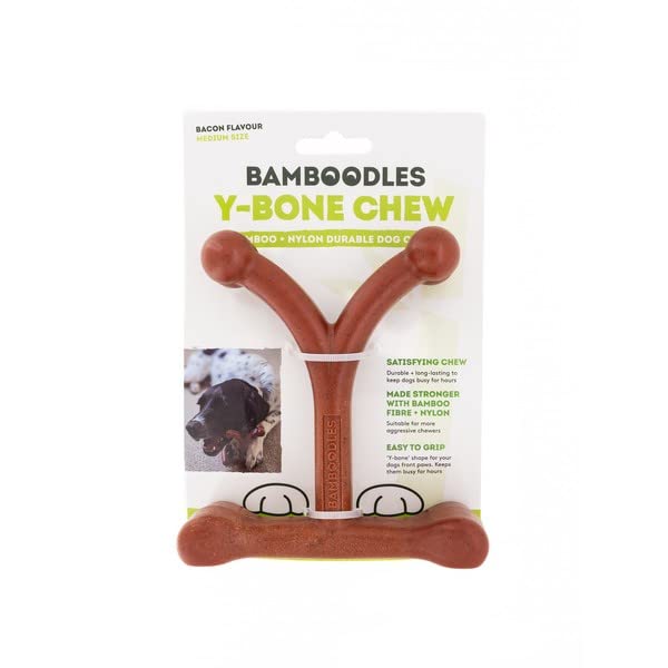 Bamboodles Y-Bone Dog Chew Toy – Medium | Bacon Flavour | Durable Long Lasting Dog Chew | Natural Chew Toy for Medium Dogs