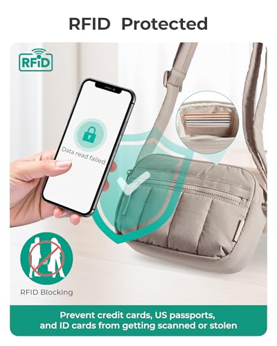 bagsmart Crossbody Bags for Women, 2.4L Anti Theft RFID Blocking Mini Puffy Cross Body Purse Shoulder Handbag for Travel Daily Hiking