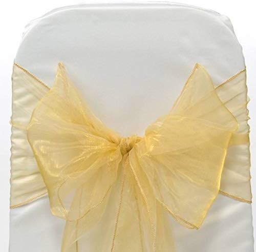 VDS Chair Sashes Organza Ribbon Bows Chair Décor for Wedding Banquet Party Event Supplies (Pack of 100 Gold)
