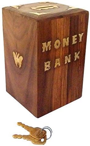 GreenTouch Crafts Handicrafted Wooden Money Bank Kids Piggy Coin Box Gifts with Butterfly