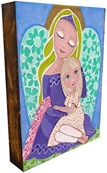 Guardian Angel print mounted on wood block. 7.2" x 9.5". Mixed Media, Children room decore by Evona