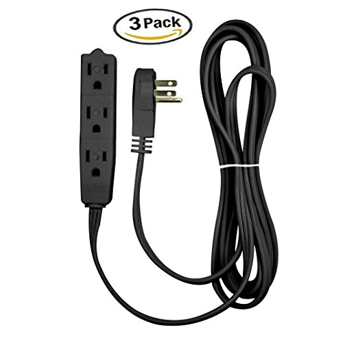BindMaster 8 Feet Extension Cord/Wire, 3 Prong Grounded, 3 outlets, Angeled Flat Plug , Black {3 Pack} - Thumbnail 5