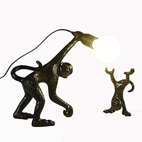 SEEKSUNG Table Lamps, Animal Monkey Resin Desk Lamps, Solid Thickening Process, Study Decoration Lamp, E27 Screw, 2 Little Monkeys,Black