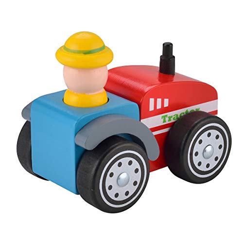 Wooden Roll Cars for Toddlers 2 3 Years Old, KIDS Toyland Push and Pull Car Toys for Kids, 3PCS Baby Toys Cars Set - Tractor, Truck and Cars, Educational Learning Vehicle Toys for Girls and Boys - Thumbnail 5