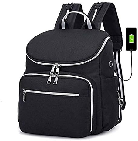 Diaper Backpack,Baby Nappy Changing Bag with Stroller Hook Mum Rucksack Change Backpack Mummy Rucksack (Black with Cover)