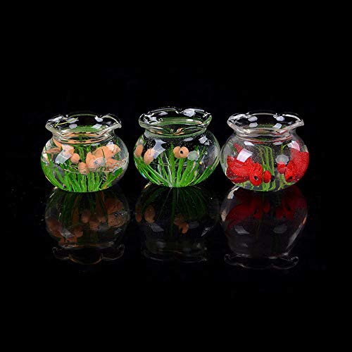 Gbell Mini Cute Fish Tank for 1/6 1/12 Scale Miniature Dollhouse Accessories,Little Girls Pretend Toy,Resin,Black Red Yellow (Yellow)