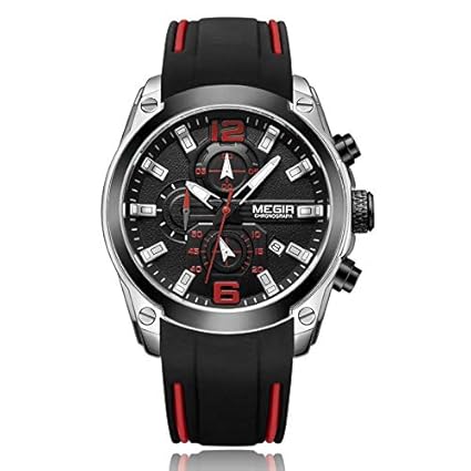 Gmarks Megir Elegant Design Analog Chronograph Sports Series Genuine PU Strap Watch -2063 STLBLK