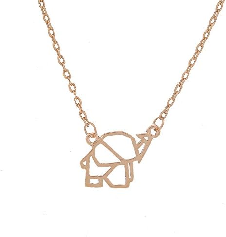 Origami Elephant Frame Charm Pendant Necklace (Rose Gold Tone)