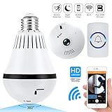 Video Doorbell, WiFi Light Bulb Camera, Normal Porch Light,Security Alarm 4 in 1 360 Degrees Panoramic VR Indoor/Outdoor Home Surveillance Cameras, Motion Detection, Night Vision