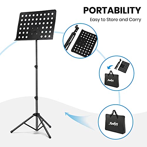 Moukey Sheet Music Stand Folding with LED Light, Portable Music Stand