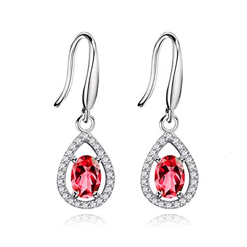 Uloveido Women's 925 Sterling Silver Red Garnet Tear Drop Dangle Earrings Wedding January Birthstone Earrings Anniversary for Girl (Red) FR027