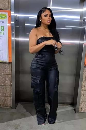 BATEHIF JUMPSUITS FOR WOMEN CASUAL LOOSE OVERALLS ONE PIECE OFF THE SHOULDER WIDE LEG CARGO PANT ROMPERS WITH POCKETS