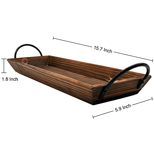 AGLARY Wood Candle Holder with Metal Handle, Rectangle Decorative Tray for Display Candle, Dining Table, Wedding