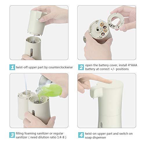 HuaQi Automatic Foaming Soap Dispenser 16oz/450ml Infrared Motion Sensor Premium Touchless Battery Operated Electric Automatic Foam Soap Dispenser for Bathroom Kitchen Office Hotel (Beige, 16oz/450ml)