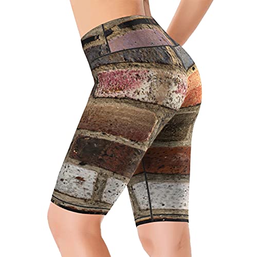 Inaayayi Hoge taille Yoga Shorts metselwerk textuur oude bakstenen stenen stenen metselwerk vrouwen fiets shorts yoga… - Image 3