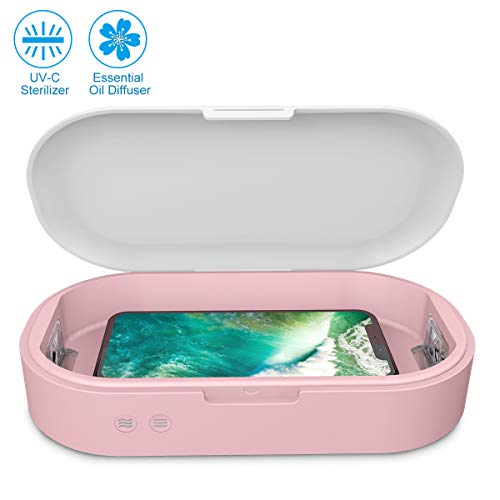 UV Smart Phone Sanitizer Portable UV Lights Cell Phon Sterilizer Phone Cleaner Aromatherapy Function Disinfector for All iPhone Android Cellphone Toothbrush-Pink