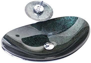 彩色上絵洗面ボウル 蛇口セット 洗面ボール 洗面台 洗面鉢 手洗い器 手洗器 手洗い器おしゃれ 強化ガラス製 排水金具付 濃緑 楕円形