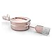 iPhone Charger, Wim Retractable Micro Usb Cable Lightning Cable 2 in 1 Sync and Charge Retractable High Speed Adapter Cable for iPhones,iPad,iPod,Android Phones (Rose Gold)